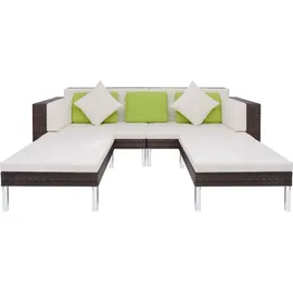 vidaXL Lounge Set 4-tlg. Polyrattan Auflagen cremeweiß braun