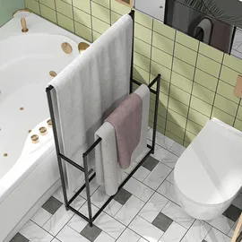 Homcom Handtuchhalter, Freistehend Handtuchständer mit 2 Handtuchstangen, Schwarz