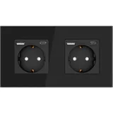 PULSAR Steckdose 2x USB-C 2x USB-A Schnell-Ladegerät Standard Schuko Steckdose 16A 2 Fach Unterputz mit USB Typ C, A Intelligente Erkennung Wandsteckdose Doppelsteckdose Quick Charge für Büro Zuhause