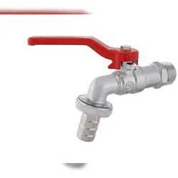 Schlösser Kugel-Auslaufhahn, leicht, DN20, 3/4", Hebelgriff rot, matt verchromt
