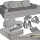 Tectake tectake® Spielsofa, 8-teilig, flexible Anordnung, Leinenbezüge, abnehmbar und waschbar, stapelbar