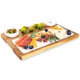 HALE OTEIR Schieferplatte Servierplatte Für Steak, Akazienholz Servierplatte mit 2 Dipschale und Fächern | Rustikale Käseplatte, Steakbrett, Grillplatte, Steakteller Vorspeisenteller