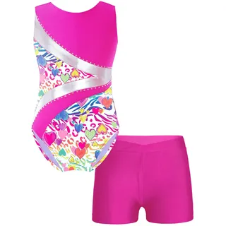 TiaoBug Mädchen Gymnastikanzug Ärmellos Trikot Turnanzug Turnbody mit Glitzer Kinder Dancewear buntes Leotard Body für Gymnastik Sport Ballett Tanzen Rose P 110-116