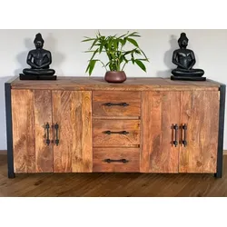 OPIUM OUTLET Möbel Kommode Schrank Sideboard SB-4D braun Mangoholz Massivholz