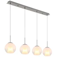 GLOBO Hängeleuchte Esszimmerlampe Pendelleuchte 4-Flammig Glaskugel Kristalle opal E27