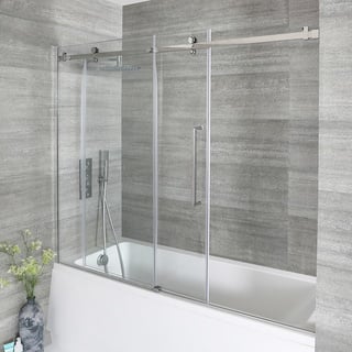 Badewannenaufsatz mit Schiebetür, Chrom - 1400mm x 1700mm, Gehärtetes Sicherheitsglas - Hudson Reed Portland