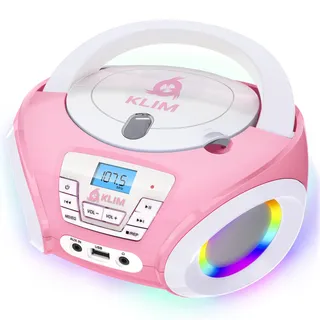KLIM Candy Kids CD Player für Kinder - NEU - UKW-Radio - Inklusive Batterien - Rosa - Boombox tragbar - CD Spieler Kinder- mit Lautsprechern, Kleinkinder (Rose)