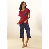 VIVANCE Capri-Pyjama VIVANCE DREAMS, Damen, Gr. 44/46, rot (rot, navy), Single Jersey, Obermaterial: 100% Baumwolle, Basic, bequem 3/4-Länge, Rundhals, Kurzarm angeschnitten, Homewear-Sets, mit niedlichem Herzen-Sterne-Druck