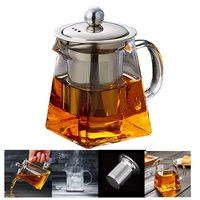 Große Teekanne 350 ml, klares Glas mit Edelstahleinsatz Hitzebeständige Glasteekanne mit Siebfilter Infuser Teekanne 350ml (transparent, 12 x 11 x 12 cm)