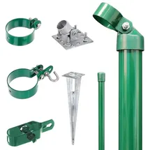 GAH Alberts Alberts Zaunanschluss-Set Wellengittertor an Maschendrahtzaun | Set,2s | zinkphosphatiert grün | mit Einschlag-Bodenhülse | Torpfosten-Ø: 76 mm | Zaunhöhe: 2000 mm