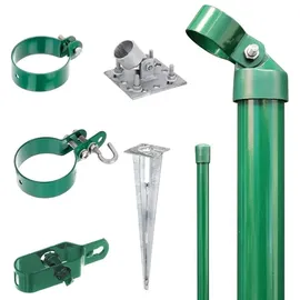 GAH Alberts Alberts Zaunanschluss-Set Wellengittertor an Maschendrahtzaun | Set,2s | zinkphosphatiert grün | mit Einschlag-Bodenhülse | Torpfosten-Ø: 76 mm | Zaunhöhe: 2000 mm
