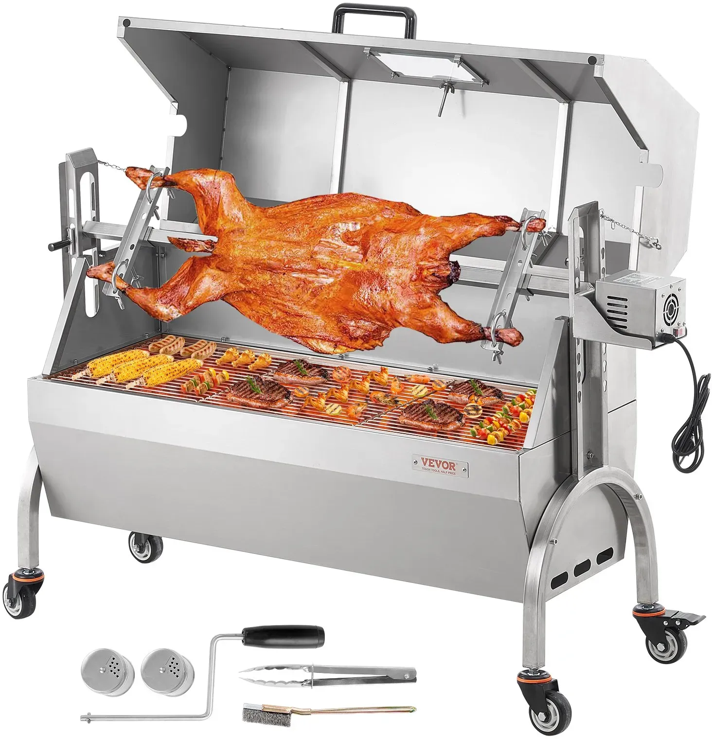 VEVOR Lammgrill Spanferkelgrill Spießbratengrill 52W 90kg Elektrisch BBQ