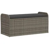 furnicato Sitzbank mit Stauraum & Kissen Grau 115x51x52 cm Poly Rattan