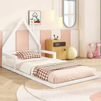 SOFTWEARY Kinderbett mit Lattenrost, 90x200 cm, Hausbett, Bodenbett, Kiefer - Weiß