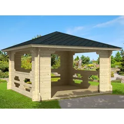 TENE Kaubandus Pavillon "IBIZA", 120x120 mm Pfosten, unbehandelt, 400x400 cm, mit Brüstung