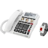 Geemarc CL610 Schnurgebundenes Notruftelefon mit SOS-Armband Telefon, Weiss