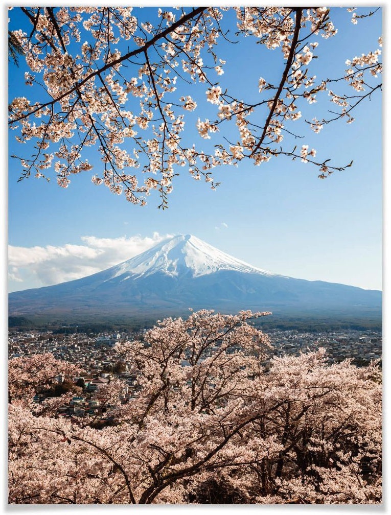 Wall-Art Poster »Mount Fuji Japan«, Berge, (1 St.), 22179318-0 bunt B/H/T: 60 cm x 80 cm x 0,1 cm