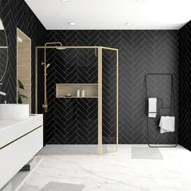 Marwell Walk In Dusche mit schwenkbarer Flügeltür 200 x 120 cm Gold 5mm Glas