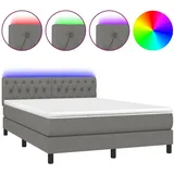 vidaXL Boxspringbett mit Matratze & LED Dunkelgrau 140x200 cm Stoff