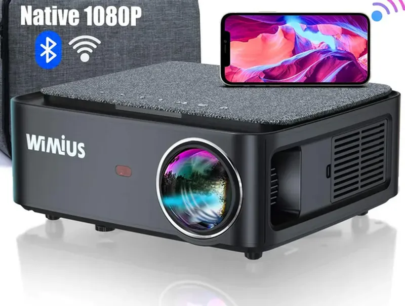 WiMiUS K1 Projektor, Full HD 1080p, 1200 ANSI-Lumen, 5G-WLAN, Bluetooth, 4K-Unterstützung, LED-Heimkino-Video-Projektor, 300 Zoll Bildschirm, kompatibel mit Fire Stick, Smartphone, PS5