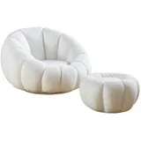 SalesFever Sessel Bonn Teddyfell 97 x 65 x 95 cm Weiß mit Hocker drehbar