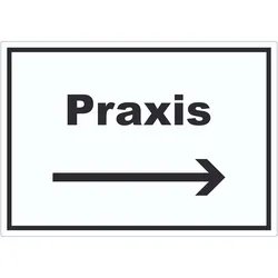 Praxis Aufkleber mit Text und Richtungspfeil rechts Arzt Gesundheit waagerecht A4 (210x297mm)