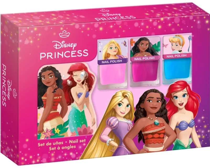 Disney Princess Nail Set Set mit Nagellacken für Kinder 3y+ Pink, Blue, Pink 3x4.5 ml
