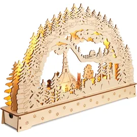 Brubaker 3D Lichterbogen - LED Schwibbogen - Sternsinger - LED-Beleuchtung mit Batterie und Kabel - Holz Natur - 27 x 40 x 7,5 cm - Handbemalt - Hellbraun/Naturbelassen
