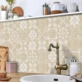 Mosaikfliesen Minimalistische Beige Blume Fliesenaufkleber PVC Hitzebeständig Tile Sticker Wasserdicht Klebefliesen Küche Ölfest Klebefliesen Selbstklebend Fliesenaufkleber Bad Küche 10x10cmx24 Pcs