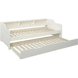 OTTO home Daybett OTTO HOME "REETE1", Stauraum, Funktionsbett, Kinderbett, inklusive Schubkasten", weiß (weiß, weiß), B:110,9cm H:69,4cm L:205,1cm, Daybetten, mit Regalen, FSC zertifiziertes Massivholz (Kiefer), Landhausstil
