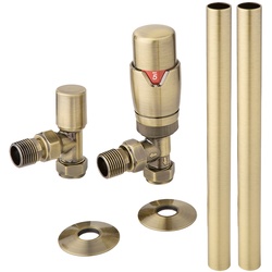 Thermostatisches Winkelventilset mit Rohrverbindungen 15mm, gebürstetem Gold - Hudson Reed