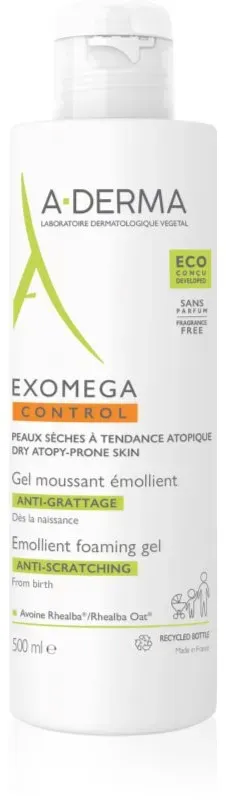 A-Derma Exomega Control Emollient Foaming gel Schaumgel fúr zarte Haut für trockene bis atopische Haut 500 ml