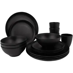 Melamin Campinggeschirr Set Orville Reise Essgeschirr Teller Becher 16tlg SCHWARZ No Size