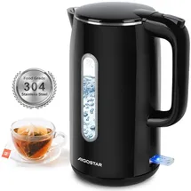 Aigostar - Edelstahl Doppelwand Elektrischer Wasserkocher mit Wasserstandsanzeige, - Schwarz