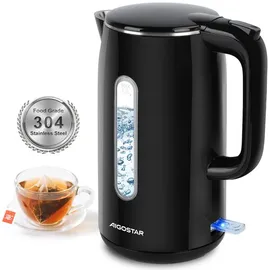Aigostar - Edelstahl Doppelwand Elektrischer Wasserkocher mit Wasserstandsanzeige, - Schwarz