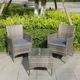 Albatros Balkonmöbel Set 3 teilig, Rattan Polyrattan, 2 Sessel mit Tisch, Lounge Set Balkon Gartenlounge Gartenmöbel Sitzgruppe mit Kissen und Glastisch, für Garten Terrasse Outdoor