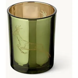 Edzard SALE Teelichtglas Sammy (Höhe 13 cm), grün & goldfarben, Hirsch-Motiv