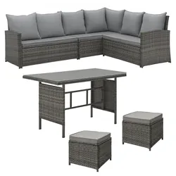 SVITA MONROE Garten-Lounge Set Polyrattan Lounge-Möbel Sitzgruppe Grau