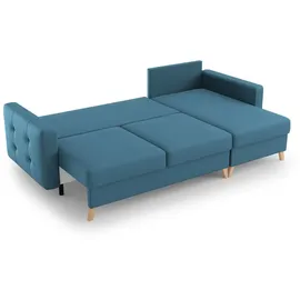 beautysofa Ecksofa VINCI mit Schlaffunktion und Bettkasten, Blau Velo 631, Uniwersalle Ottomane - Blau