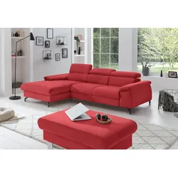 Polstergarnitur COTTA "Komaris L-Form", rot, B:242cm, Sitzmöbel-Sets, Set bestehend aus: Ecksofa mit Kopfteilverstellung & Hocker