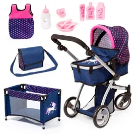 Bayer Design Doll's Pram Mega Set - Navy Unicorn