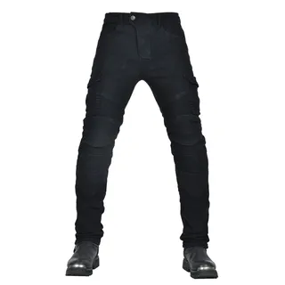 CFlong Motorrad-Jeanshose Für Herren/Damen, Sturzfeste Jeans Mit Geradem Bein Und 4 Arten Von Schutzausrüstung, Motorradhose Für Motorradrennfahrer (Schwarz,5XL) - 5XL