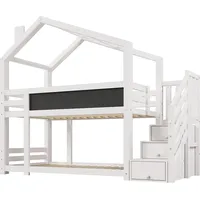 XDOVET Etagenbett mit Schornstein&Speicherung und Rausfallschutz Kinderbett Hausbett Jugendbett