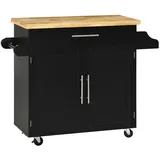 Homcom Küchenwagen Servierwagen mit Arbeitsplatte Küchentrolley mit Gewürzregal, Handtuchhalter für Wohnzimmer Esszimmer Schwarz 109 x 40 x 89 cm