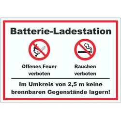 Batterie Ladestation offenes Feuer und rauchen verboten Aufkleber A1 (594x841mm)