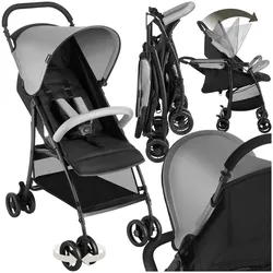 tectake® Buggy-Kinderwagen, klappbar, mit 5-Punkt-Gurt, Bremse und Schutzbügel, pulverbeschichtetes Stahlgestell und pflegeleichter Polyesterbezug, für 0 bis 36 Monate geeignet, Belastbarkeit 15 kg