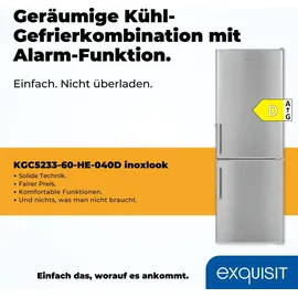 GGV Exquisit Exquisit Kühl-Gefrierkombination, Kühlschrank mit Gefrierfach, 4-Sterne-Gefrieren, 173 Liter, Alarm-Funktion, KGC5233-60-HE-040D inoxlook