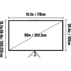 Vevor 16:9 Beamer Leinwand Stativ 4K HD Rolloleinwand Präsentationswand 178x100cm Projektor Bildschirm Standfuß 200-250cm höhenverstellbar ideal für Heimkino Tagungsraum Hochzeiten