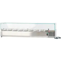 Romux® Kühlvitrinen für Tapas 160x33x44 cm aus Edelstahl und Glashaube mit 8 Becken GN 1/4 | Gekühlte Vitrine mit digitalem Dixell-Thermostat