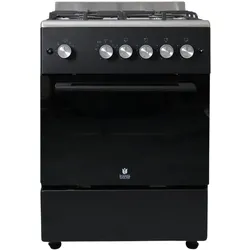 Gasline Gas Standherd SHGG6060FGWB 60cm schwarz/Edelstahl Gasbackofen mit Thermostat, 4 flammig WOK Brenner, Grill und Umluft Erdgas LPG